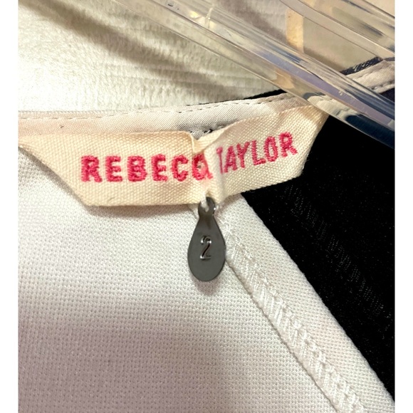 Rebecca Taylor Black And White V Neck Short Sleeve Dress, Sz 2 - Picture 3 of 7